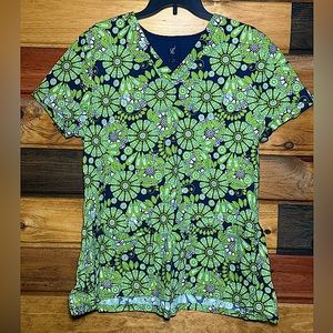 MC2 print Scrub top, green, white, navy blue, size 2XL